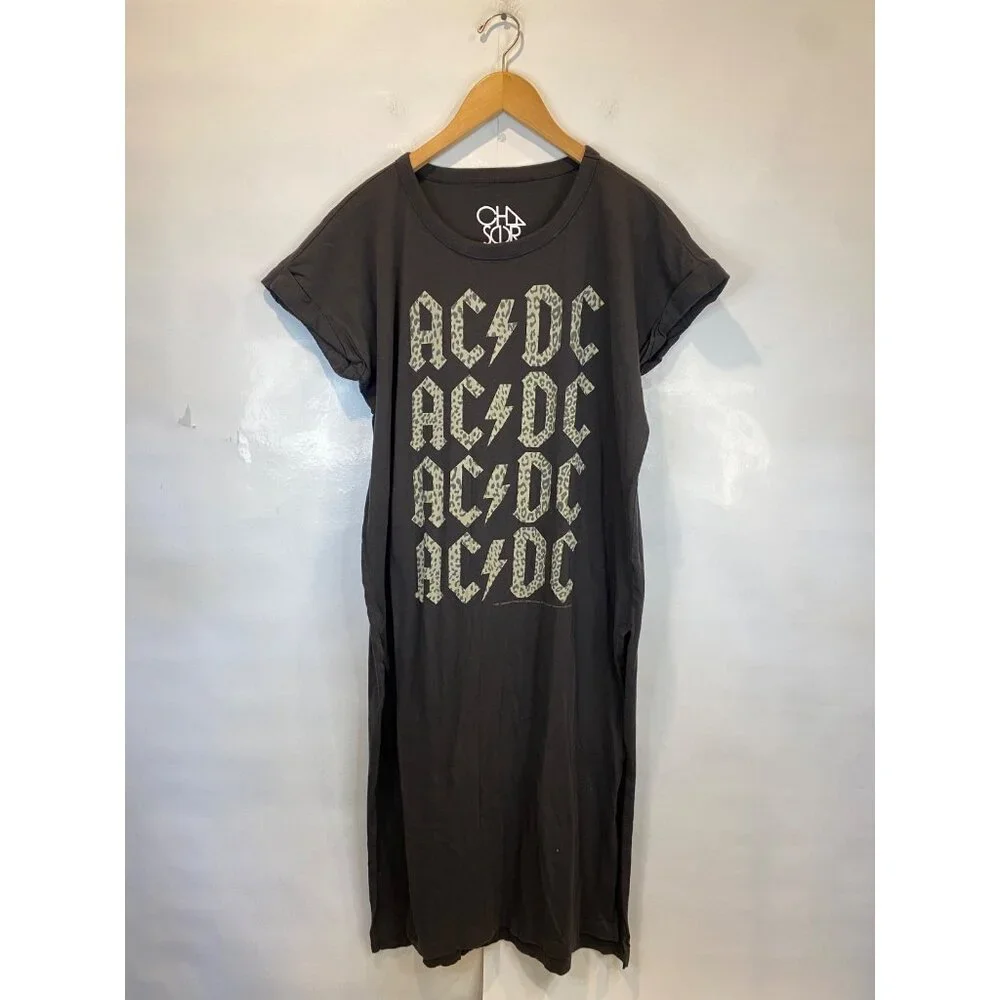 Chaser Long Midi Tee T Shirt Dress Gray AC/DC Size Large Gray Short Sleeve - Picture 2 of 7